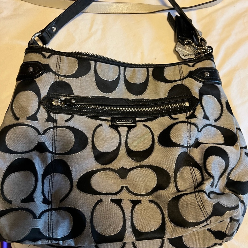 Coach Black and Gray Signature Shoulder Bag